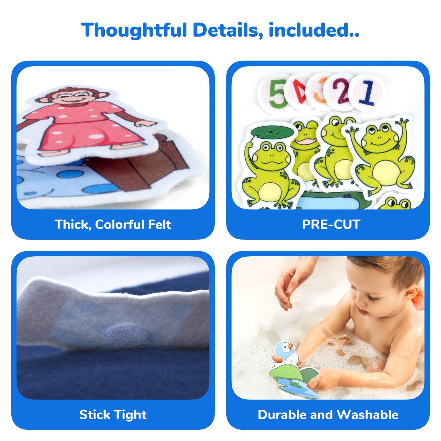 CHEFAN Felt Board for Toddlers, Felt Pieces Storytelling Flannel Board with 5 Little Ducks, 5 Little Monkeys and 5 Green Speckled Frogs Stories for Preschool Activities, 4 Sets