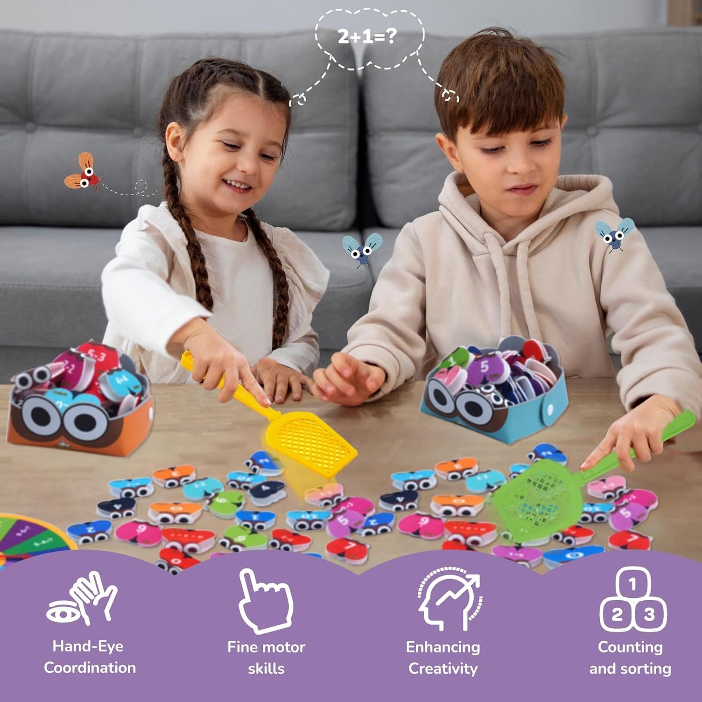 CHEFAN Mathswatters Addition & Subtraction Game - 63 Pieces for Age 5+ Kids, Educational Games, Preschool Math, Kindergartner Learning Games Gifts for Boys and Girls