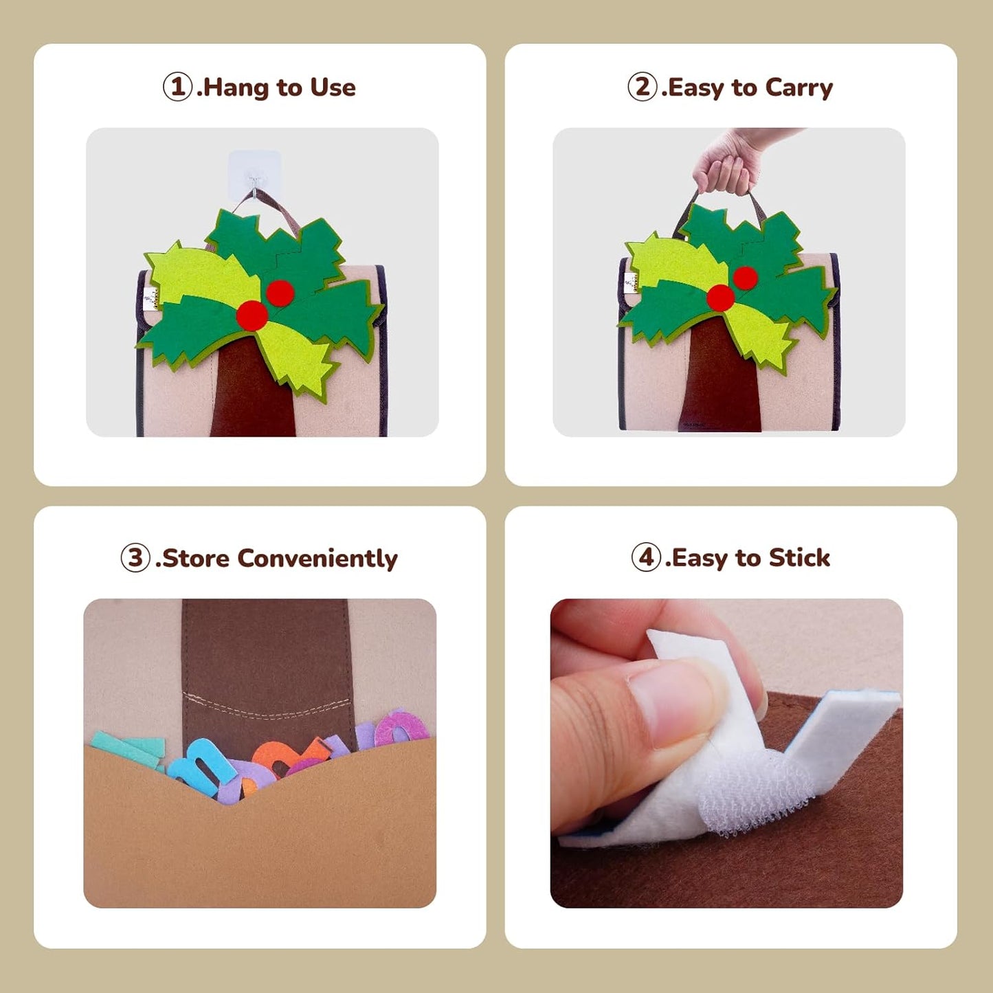CHEFAN Felt Letter Tree, Coconut Tree Alphabet Bag for Early Education Storytelling, Felt Story Board Set Props from The Childhood Favorite Book, Felt Board for Wall Teaching Home Classroom Play