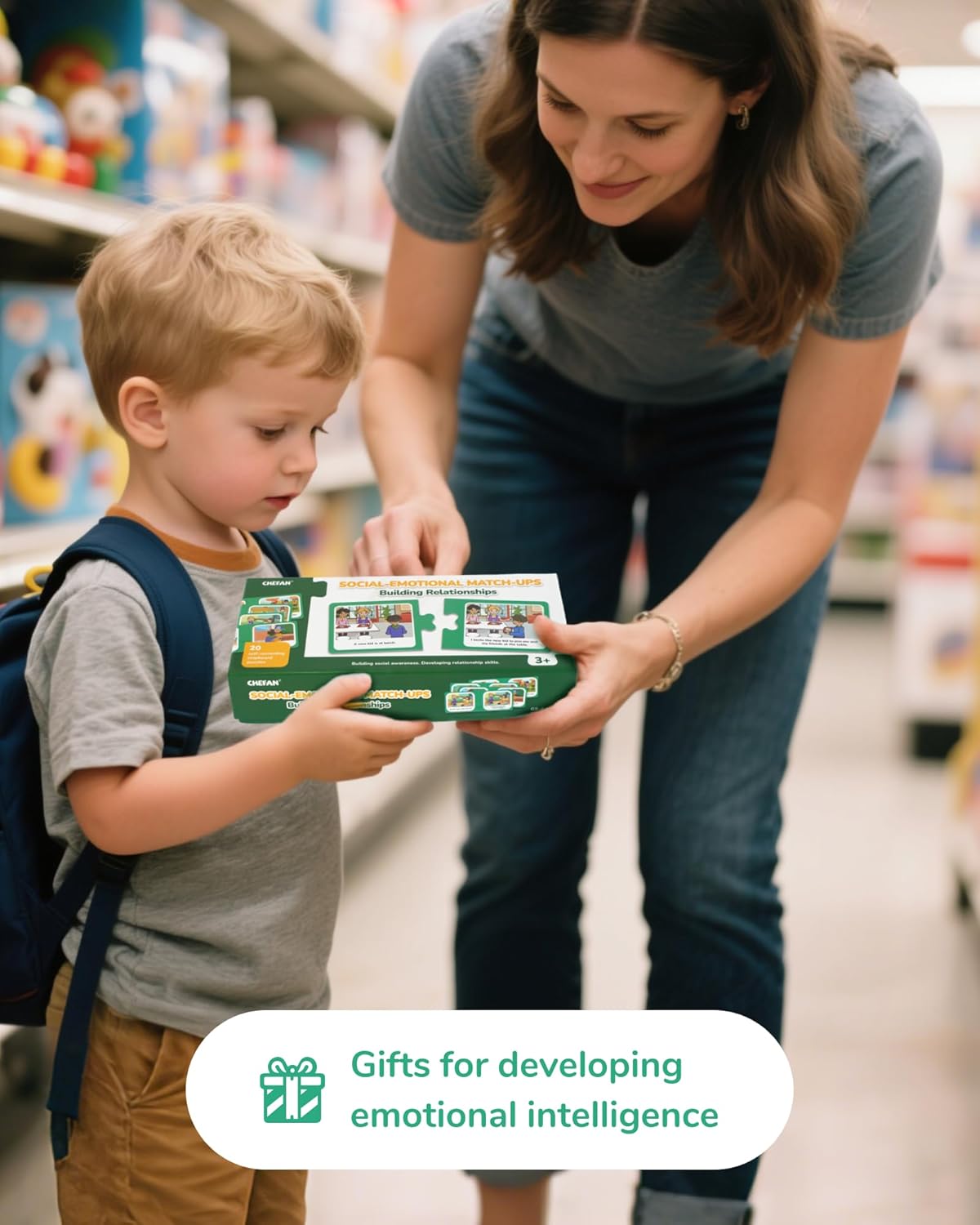 CHEFAN Social Emotional Learning Match-Up Puzzles, Building Relationships Game Set, 20 Self-Correcting Cards for Kids, Ages 3+