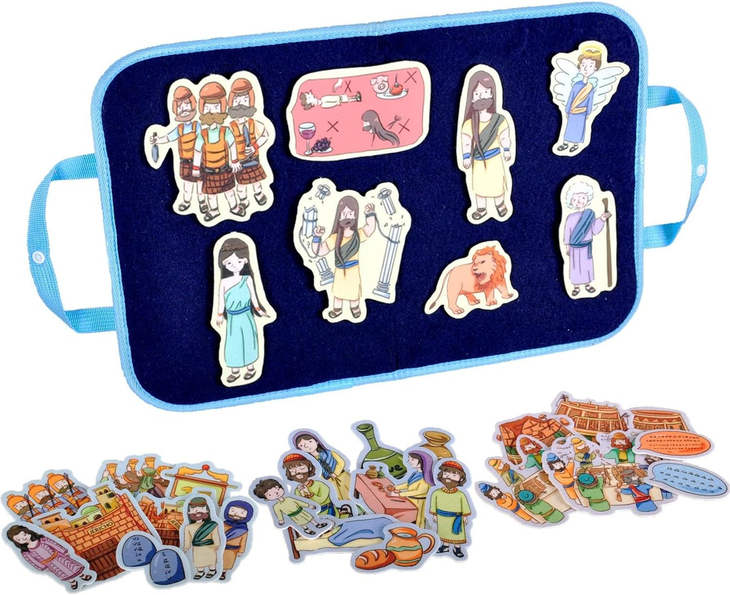 CHEFAN 4 Pack Felt Board Bible Stories Set, Flannel Board Stories Elijah and The Widow|Samson and Delilah|Joshua and The Battle of Jericho|Tower of Babel, Precut Flannel Graph Bible Toys for Kids…