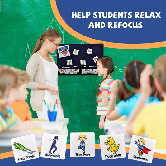 CHEFAN Classroom Brain Break Activities Board, Exercise Cards, Gym Learning Game for Kids Exercise, Physical Education Equipment, PE Cards for Play Kids Games, Recess Toys w/ 56 Ideas