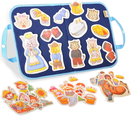 CHEFAN Felt/Flannel Board Story Set of 4,PRECUT Felt Pieces for Preschool Toddlers Circle Time,Three Little Kittens,Old Woman Who Lived in Shoe,Little Miss Muffet,Jack and Jill