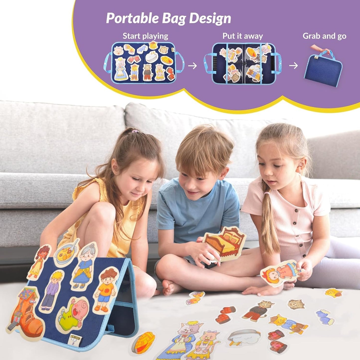 CHEFAN Felt/Flannel Board Story Set of 4,PRECUT Felt Pieces for Preschool Toddlers Circle Time,Three Little Kittens,Old Woman Who Lived in Shoe,Little Miss Muffet,Jack and Jill