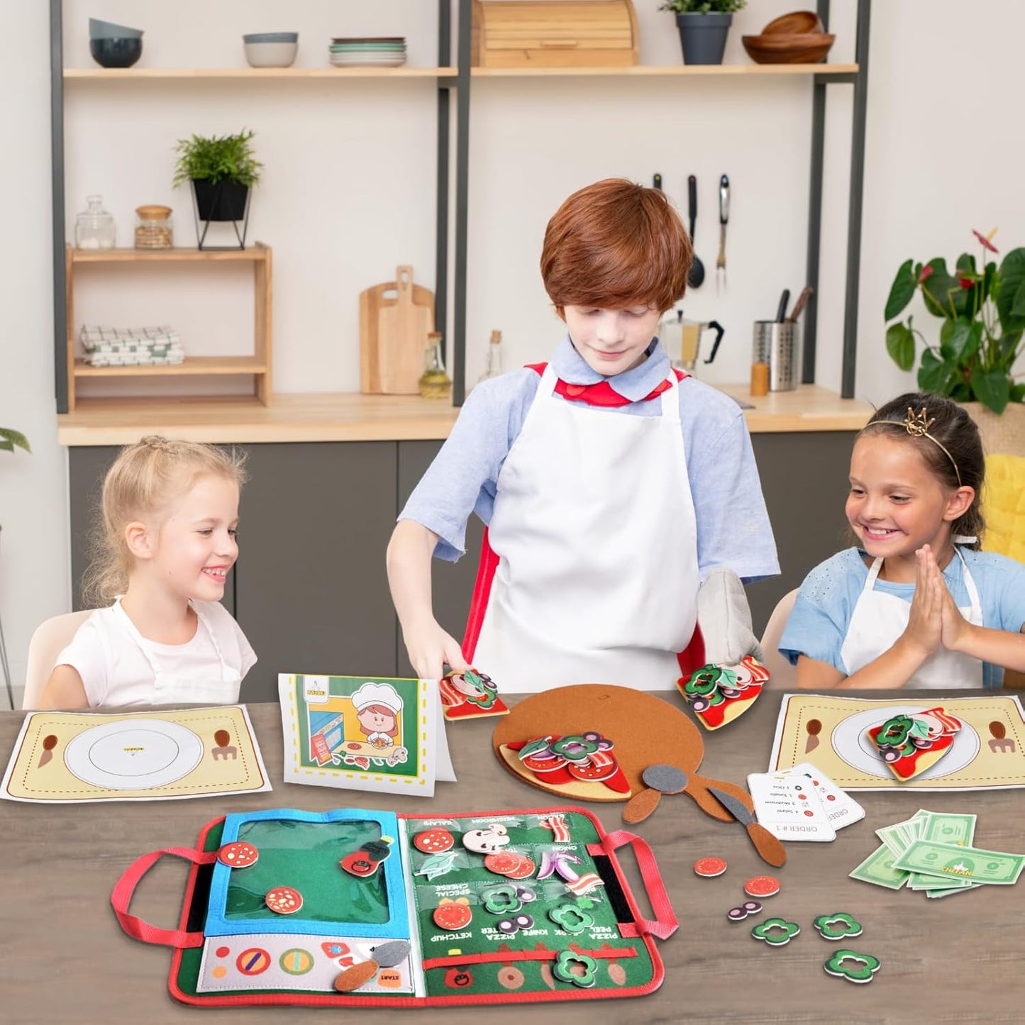CHEFAN Felt Pizza Board for Toddlers, Pizza Counting Number Learning Toys, Pizza Busy Board, Pretend Pizza Play Food & Cutting Fake Food for Toddlers Boys Girls Birthday Gift
