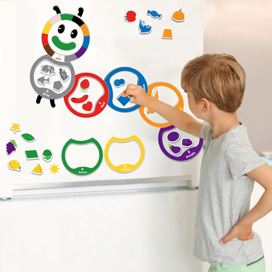 CHEFAN Magnetic Color Sorting Toys, 53 PCS Color Recognition Magnetic Sets for Toddlers,Caterpillar Color Matching Games,Educational Magnet Color Kids Magnets for Refrigerator Whiteboard,Above Ages 3