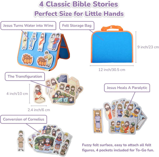 CHEFAN Felt/Flannel Board Story Set of 4,PRECUT Felt Pieces for Preschool Toddlers Circle Time,Bible Story,Jesus Heals A Paralytic,The Transfiguration,Conversion of Cornelius,Turns Water into Wine