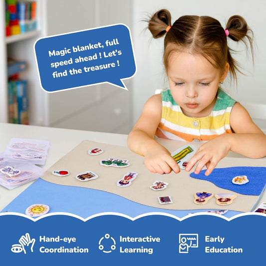 CHEFAN Felt Story Board Set, Flannel Story Pieces, Felt Figures for Storytelling, Interactive Felt Board with 6 Scenario Cards, Educational Learning Play Kit for Preschool Toddlers 23.6 X 18.9 Inch