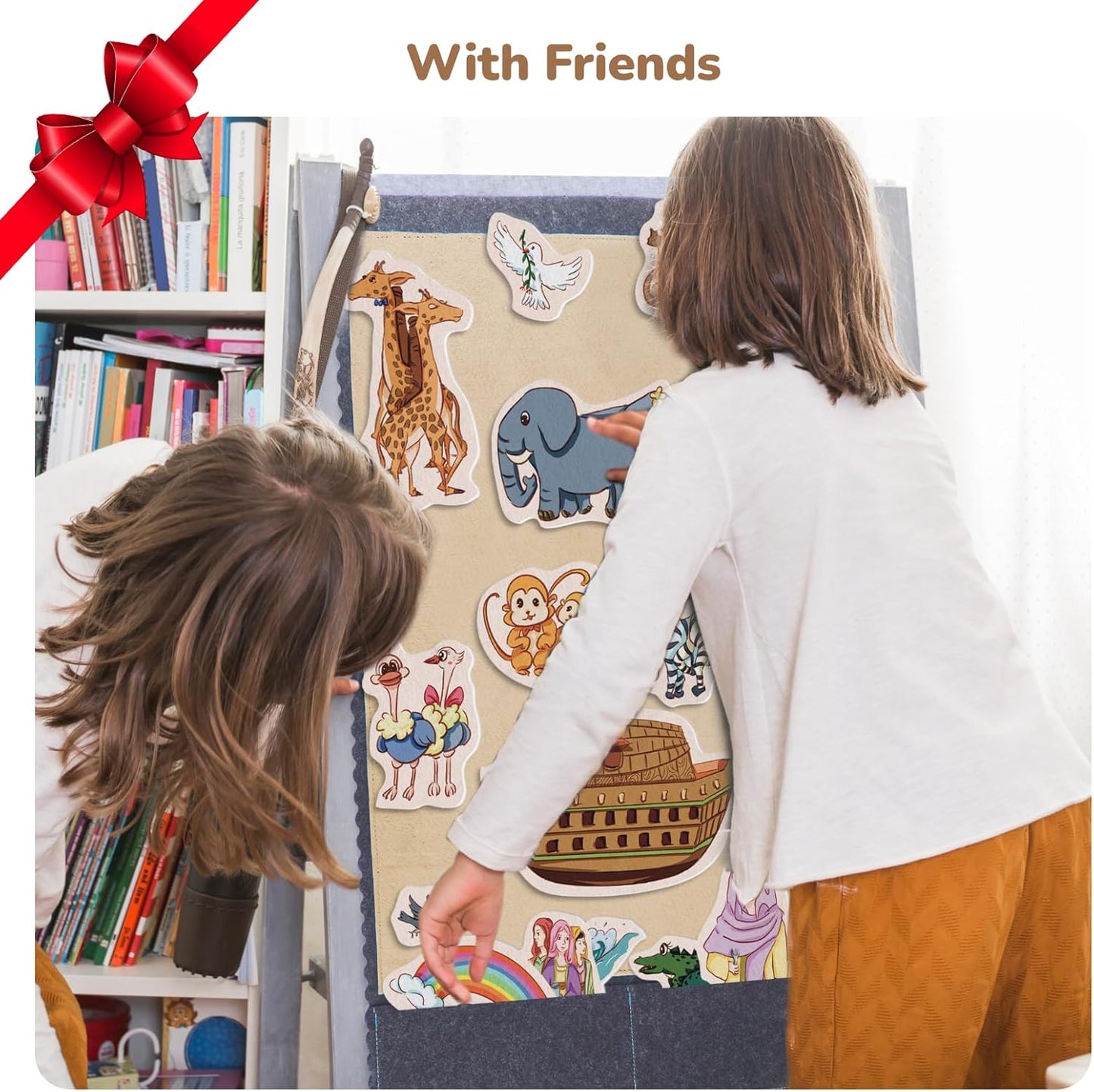 CHEFAN 2 Pack Felt Board Bible Stories Set, Flannel Felt Board for Toddler Include Noah's Ark, Jonah and The Whale, Felt Story Board Pieces for Preschool Activities