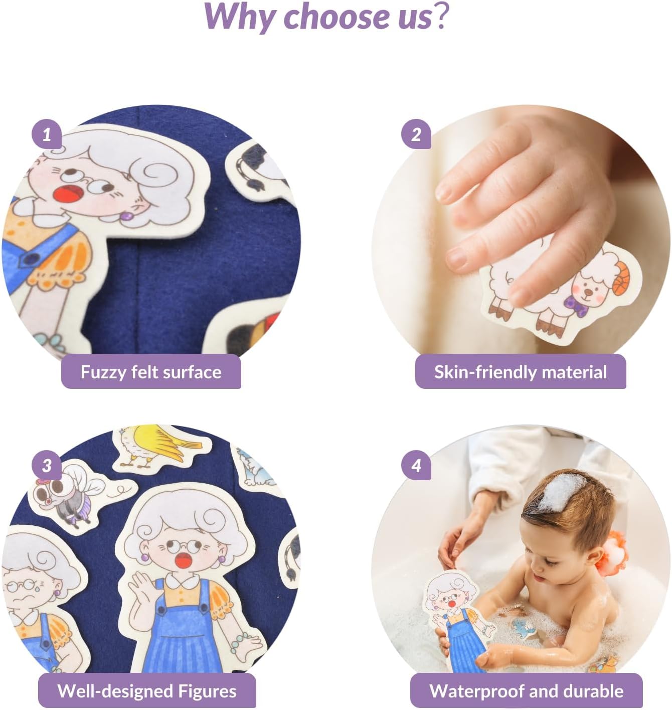 CHEFAN Felt/Flannel Board Story Set of 4, PRECUT Felt Pieces for Preschool Toddlers Circle Time,Old Lady Who Swallowed a Fly,The Grand Old Duke of York,Three Blind Mice