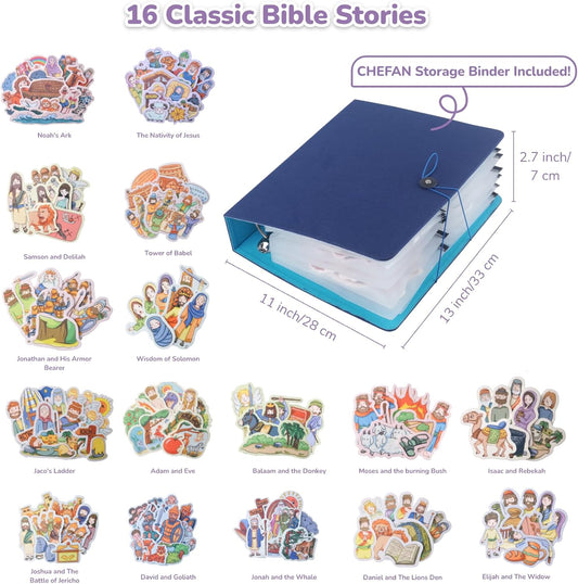 CHEFAN 16 Pack Felt Board Bible Stories Set, Flannel Board Stories with a Multi-functional Felt Pieces Storage Binder for Preschool Activities, Included Noah's Ark, Adam and Eve, The Nativity of Jesus