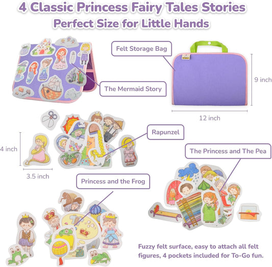 CHEFAN Felt/Flannel Board Story Set of 4, PRECUT Felt Pieces for Preschool Toddlers Circle Time, The Mermaid Story, The Princess and The Pea, Princess and The Frog, Rapunzel