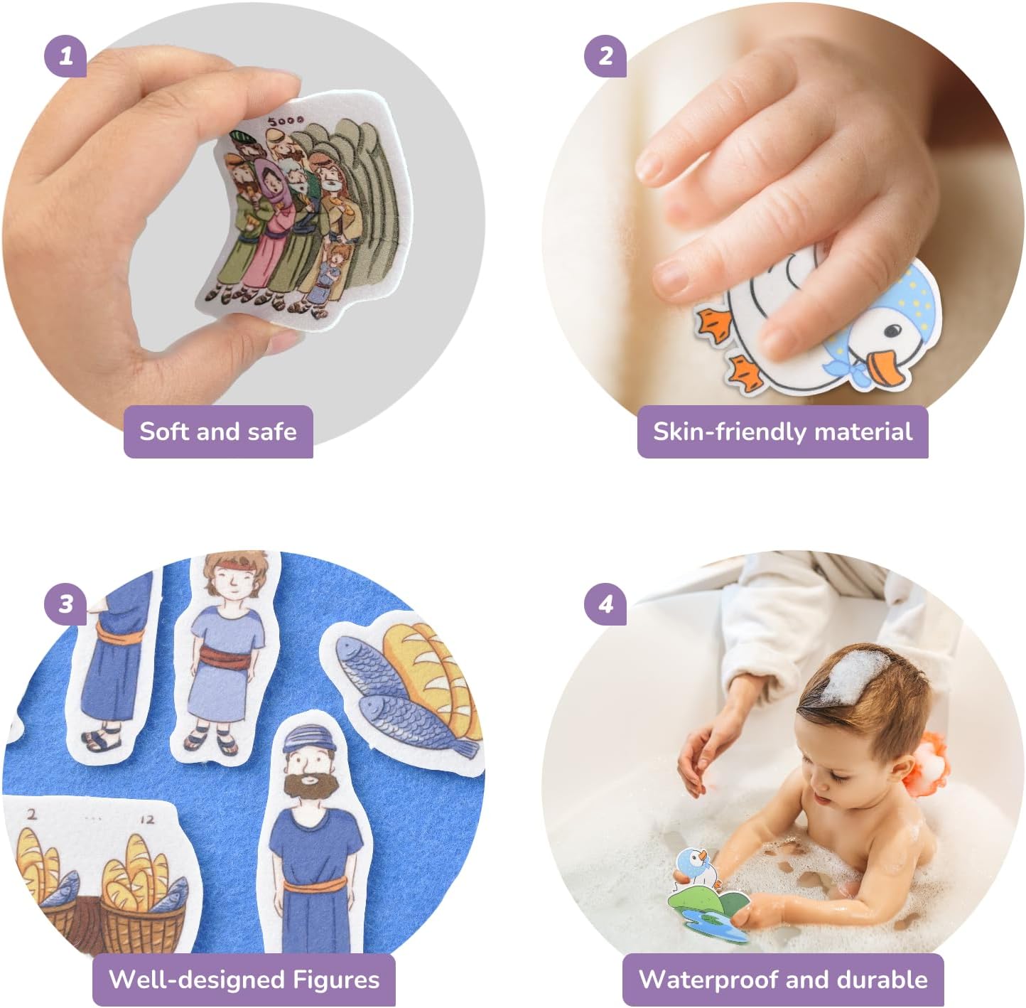 CHEFAN Felt/Flannel Board Story Set of 4, PRECUT Felt Pieces for Preschool Toddlers Circle Time,Bible Story,Feeding The 5000, Nicodemus, Jesus Walking on The Water, The Lost Coin