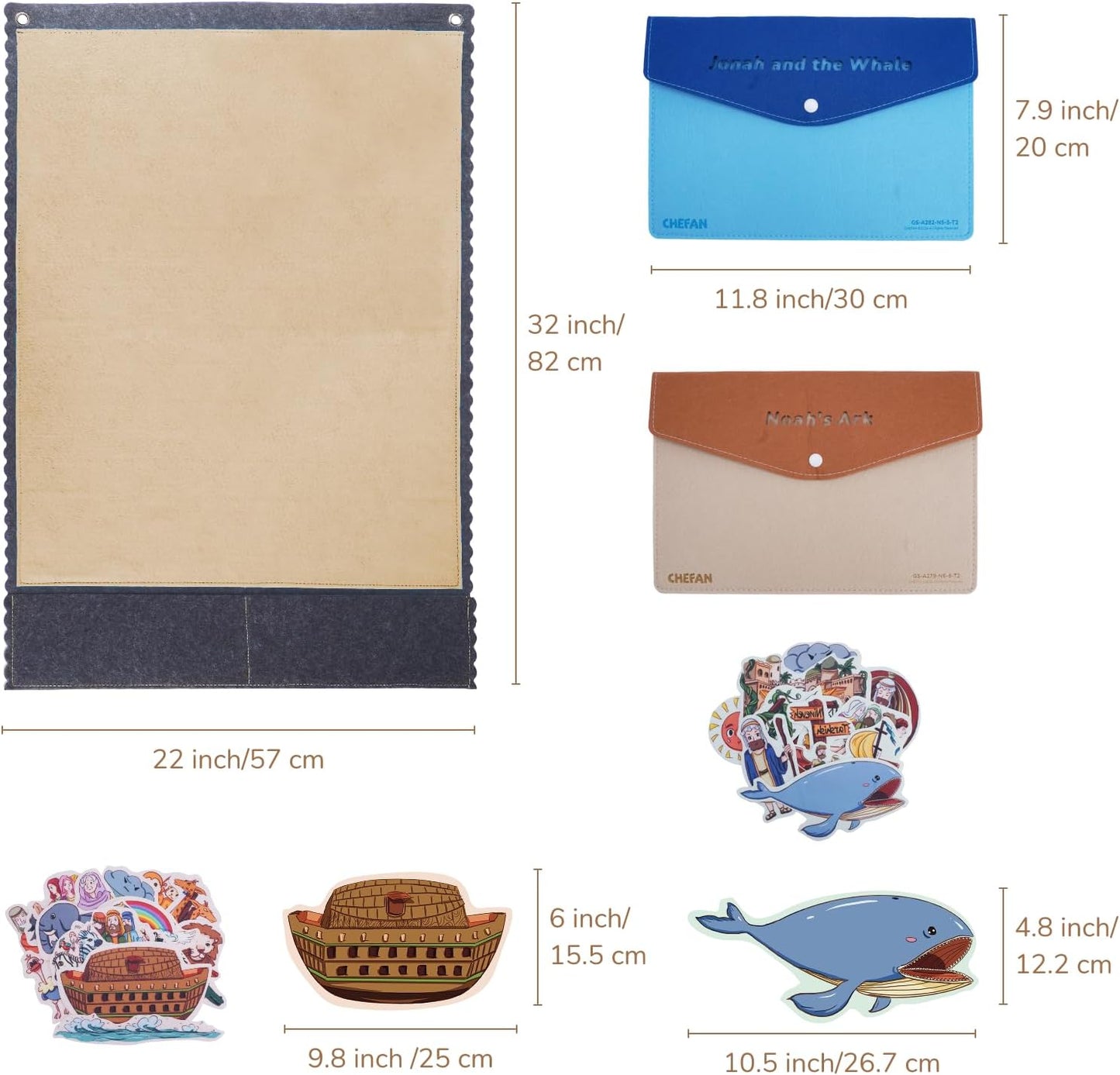 CHEFAN 2 Pack Felt Board Bible Stories Set, Flannel Felt Board for Toddler Include Noah's Ark, Jonah and The Whale, Felt Story Board Pieces for Preschool Activities