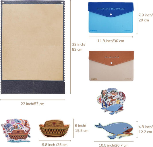 CHEFAN 2 Pack Felt Board Bible Stories Set, Flannel Felt Board for Toddler Include Noah's Ark, Jonah and The Whale, Felt Story Board Pieces for Preschool Activities