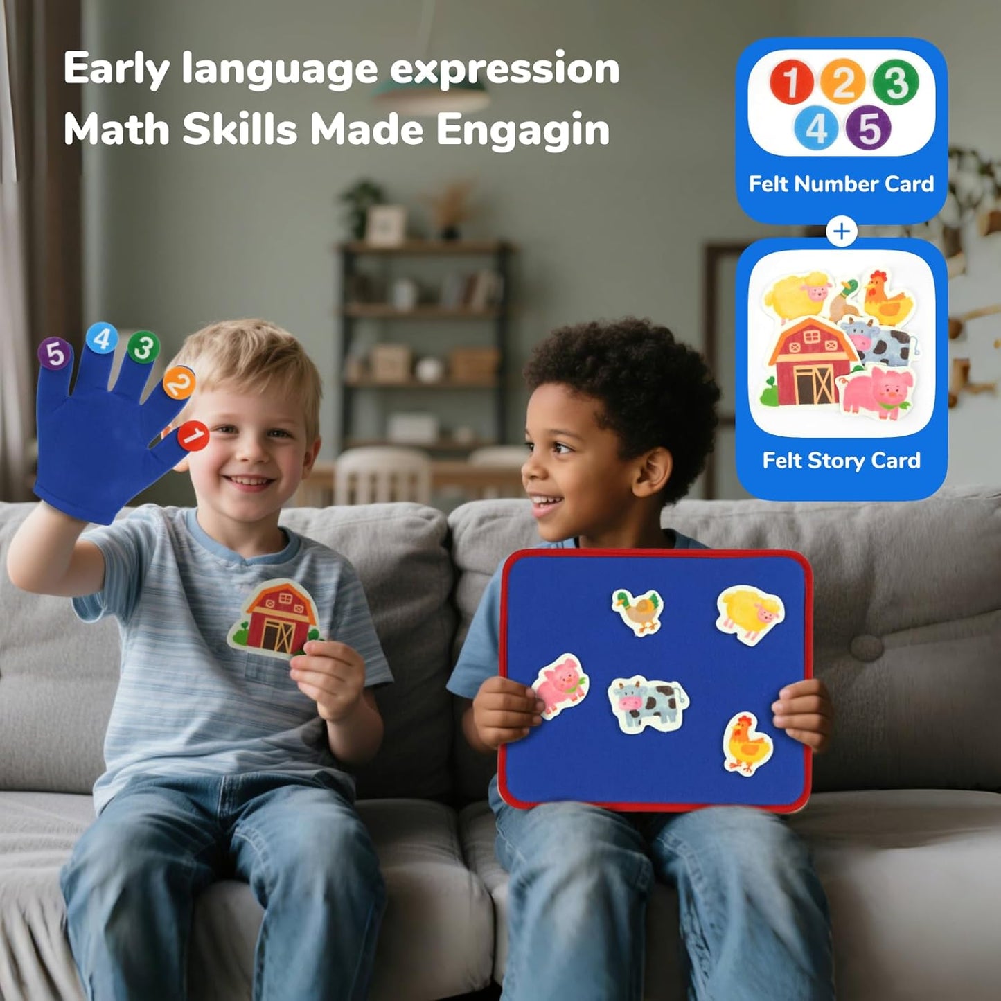 CHEFAN Felt Board for Toddlers, Finger Puppets Includes Itsy Bitsy Spider, 5 Little Ducks & More, Flannel Board for Preschool Learning Activities, Interactive Storytelling Set with Gloves (4 Sets)