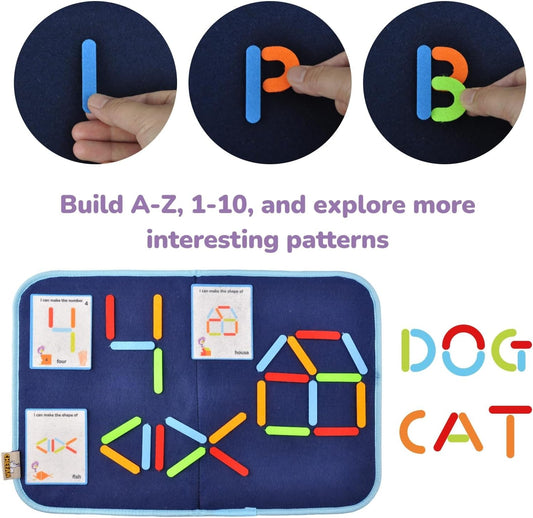 CHEFAN Felt Letter Puzzle Alphabet Number Construction Set, Alphabet Number Building Game for Toddlers, ABC Learning Toy, Shape Maker Color Recognition Game with 53 Felt Activity Cards for Preschool