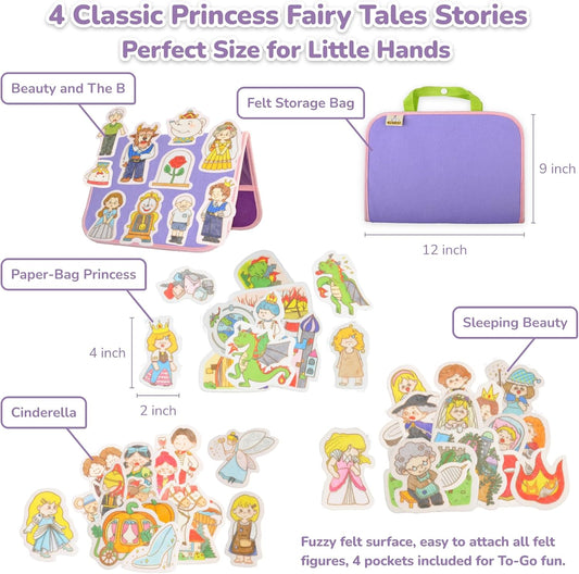 CHEFAN Felt/Flannel Board Story Set of 4, PRECUT Felt Pieces for Preschool Toddlers Circle Time, Beauty and The B, Cinderella, Sleeping Beauty, Paper-Bag Princess