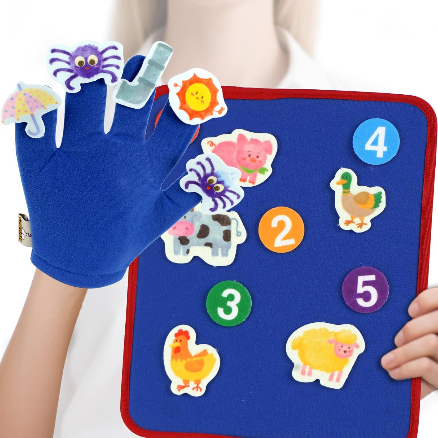 CHEFAN Felt Board for Toddlers, Finger Puppets Includes Itsy Bitsy Spider, 5 Little Ducks & More, Flannel Board for Preschool Learning Activities, Interactive Storytelling Set with Gloves (4 Sets)
