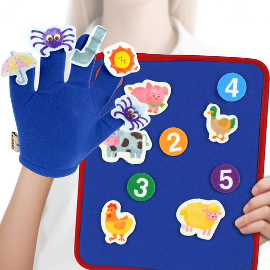 CHEFAN Felt Board for Toddlers, Finger Puppets Includes Itsy Bitsy Spider, 5 Little Ducks & More, Flannel Board for Preschool Learning Activities, Interactive Storytelling Set with Gloves (4 Sets)