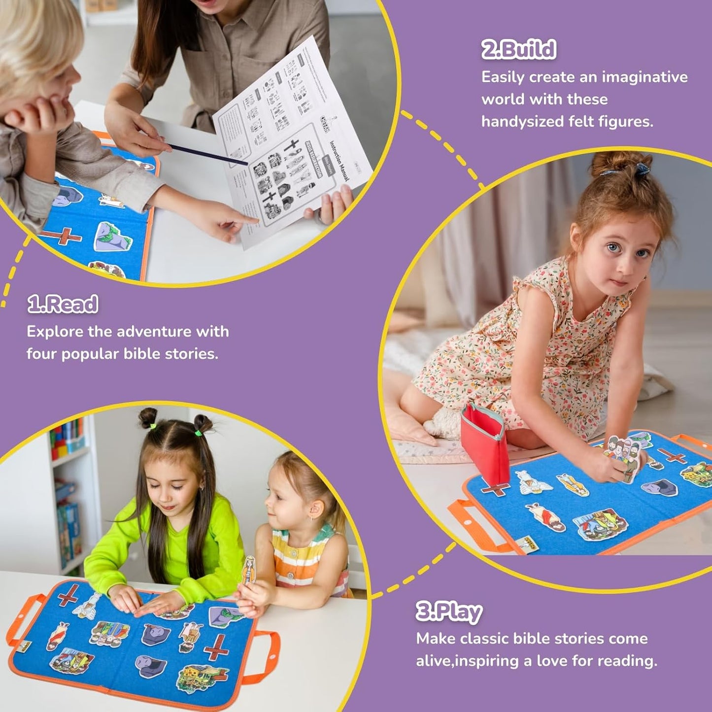 CHEFAN 4 Pack Felt Board Bible Stories Set, Flannel Board Stories, Nativity Flannel Graph Bible Toy for Kids, Include Jesus Resurrection, Ascension and Pentecost, Paul's Conversion, Prophet Isaiah