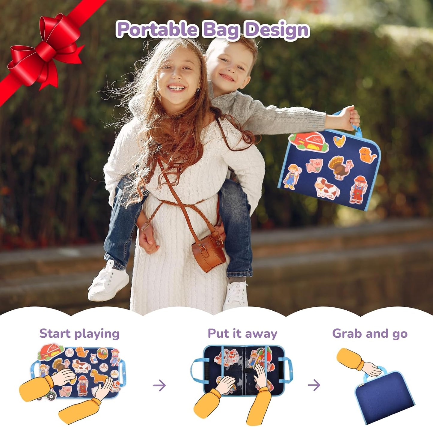 CHEFAN 12 Pack Felt Board Stories Set,Nursery Rhymes Flannel Board Stories with a Foldable Board for Preschool Activities,Included Old McDonald Had a Farm