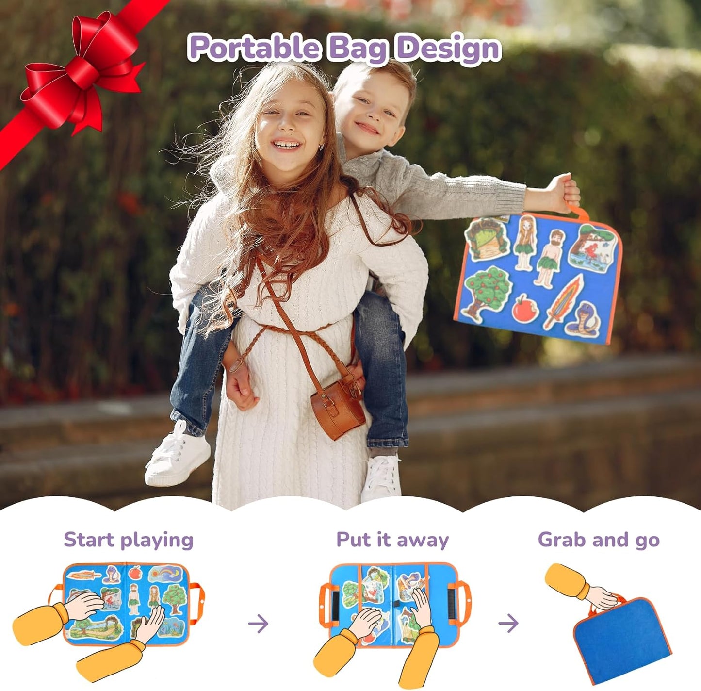 CHEFAN 12 Pack Felt Board Bible Stories Set,Flannel Board Stories with a Foldable Board for Preschool Activities,Included Adam&Eve,The Lost Coin and Jesus Turns Water into Wine