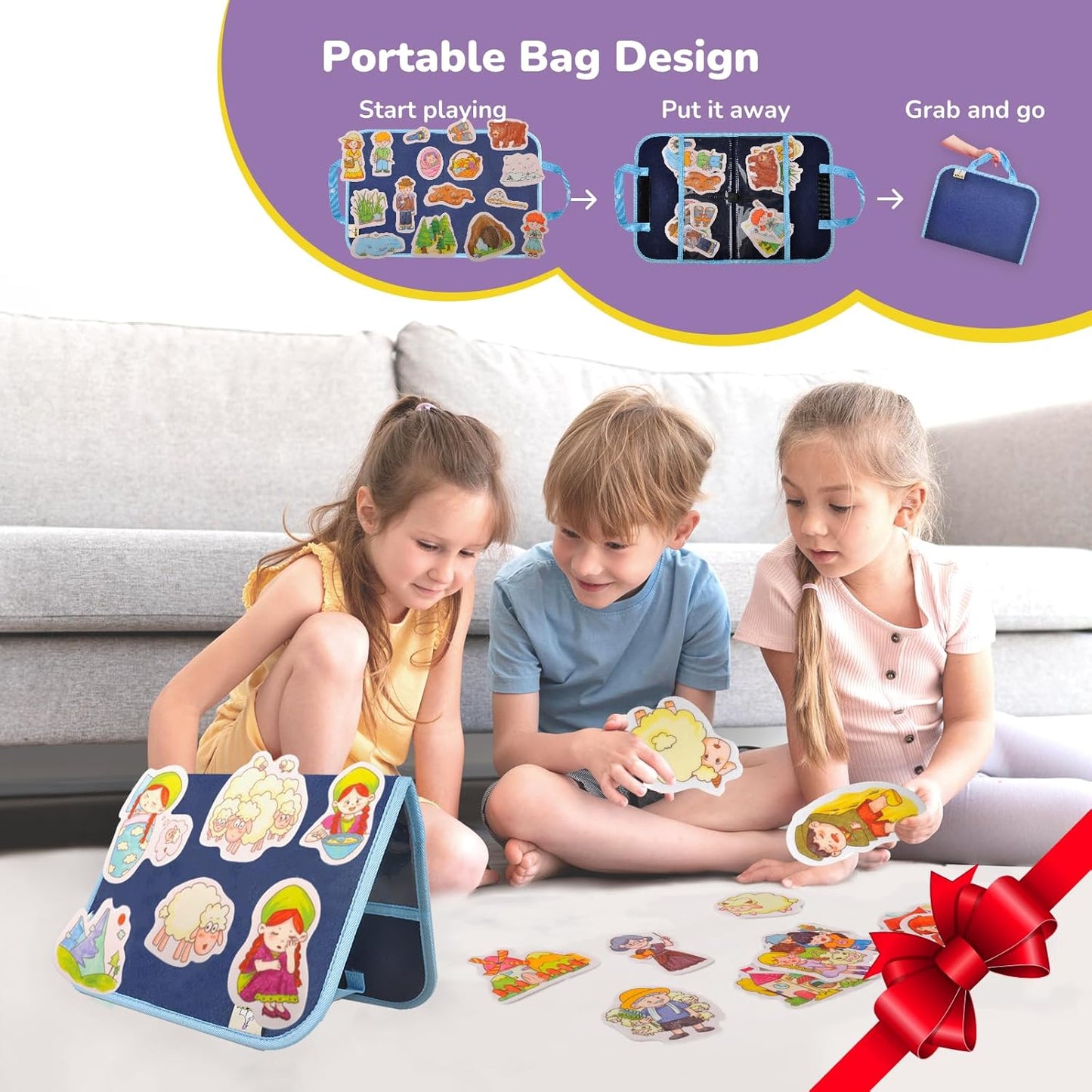 CHEFAN Felt/Flannel Board Story Set of 4, PRECUT Felt Pieces for Preschool Toddlers Circle Time,We are Going On A Bear Hunt, Mary Had A Little Lamb, Little Bo-Peep, Little Boy Blue