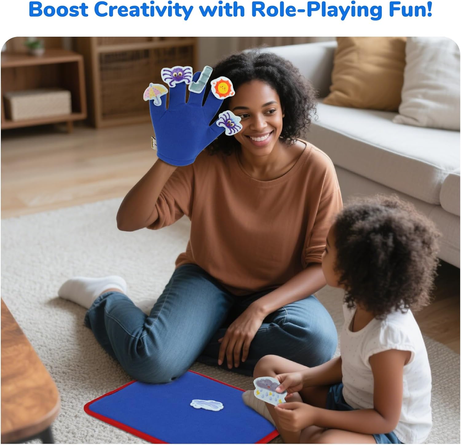 CHEFAN Felt Board for Toddlers, Finger Puppets Includes Itsy Bitsy Spider, 5 Little Ducks & More, Flannel Board for Preschool Learning Activities, Interactive Storytelling Set with Gloves (4 Sets)