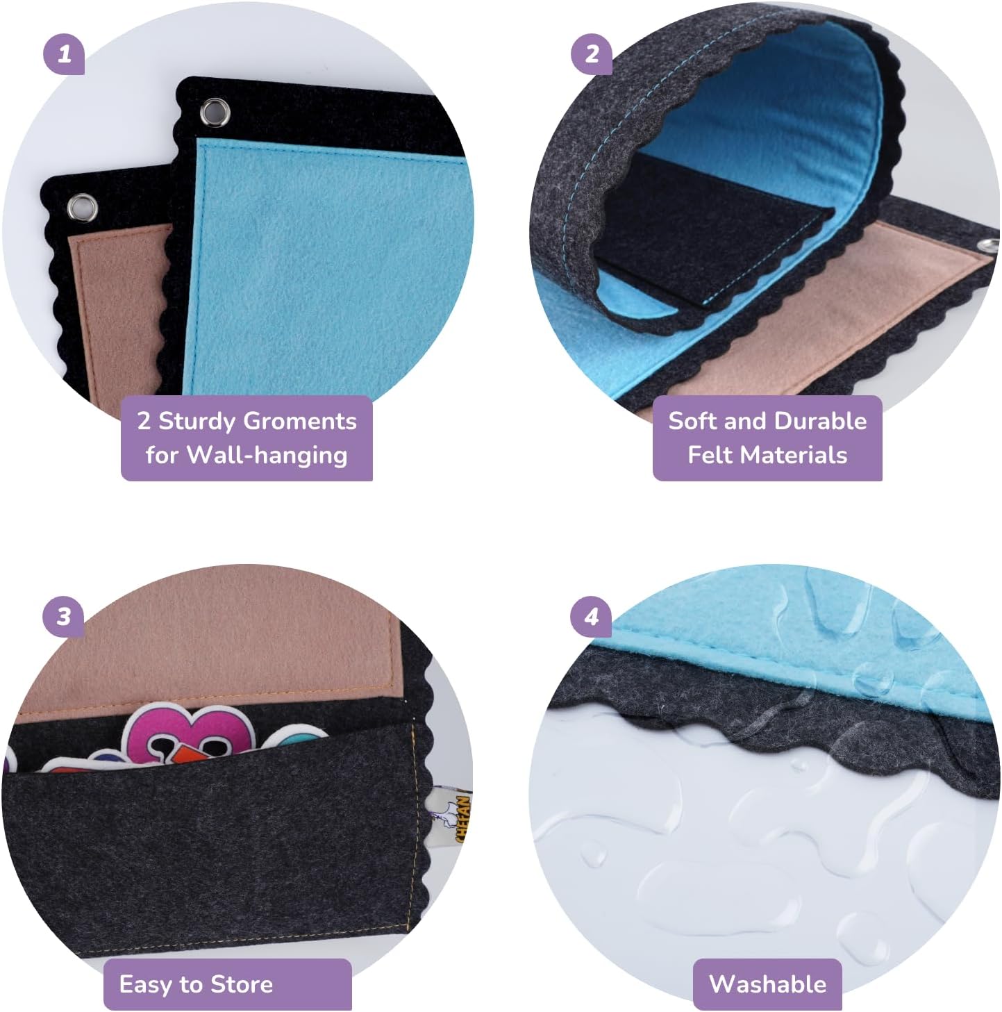 CHEFAN 2 PCS Felt Board for Toddlers Large Flannel Board for Wall, Felt Stories Learning Board with 2 Storage Pocket for Preschool Classroom and Daycare, 32 * 22 Inch, Blue and Brown