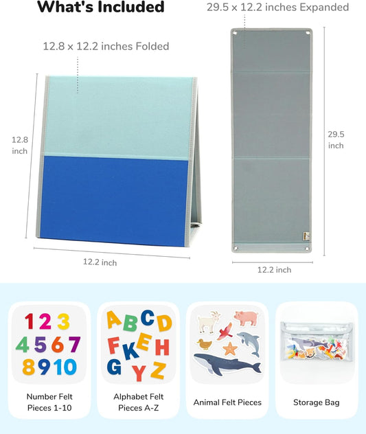 CHEFAN Felt Board for Toddlers, 29.5 x 12.2 Inches Freestanding Foldable Flannel Board, Preschool Learning & Storytelling Toy with Felt Pieces & Storage Bag