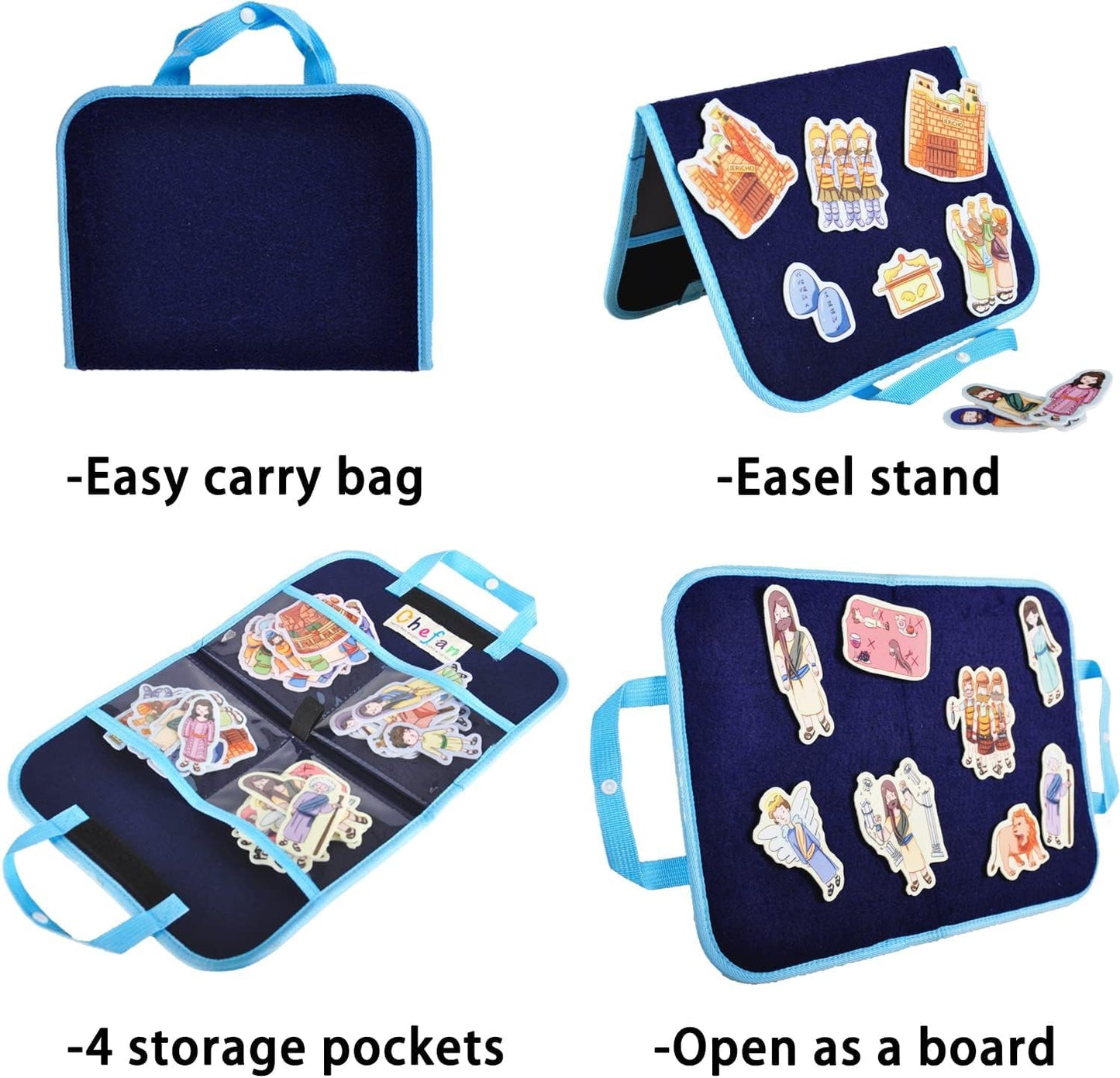 CHEFAN 4 Pack Felt Board Bible Stories Set, Flannel Board Stories Elijah and The Widow|Samson and Delilah|Joshua and The Battle of Jericho|Tower of Babel, Precut Flannel Graph Bible Toys for Kids…