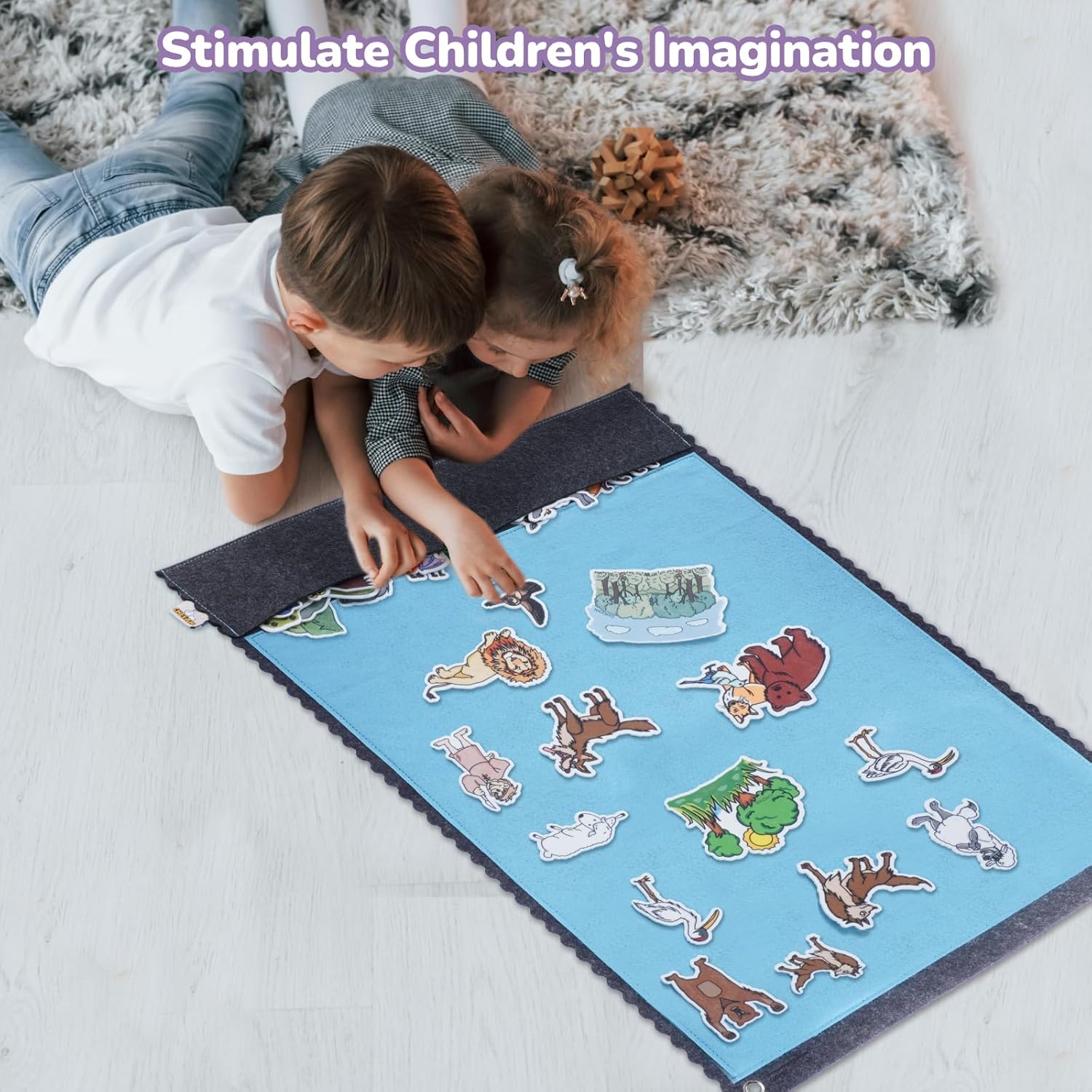 CHEFAN 2 PCS Felt Board for Toddlers Large Flannel Board for Wall, Felt Stories Learning Board with 2 Storage Pocket for Preschool Classroom and Daycare, 32 * 22 Inch, Blue and Brown