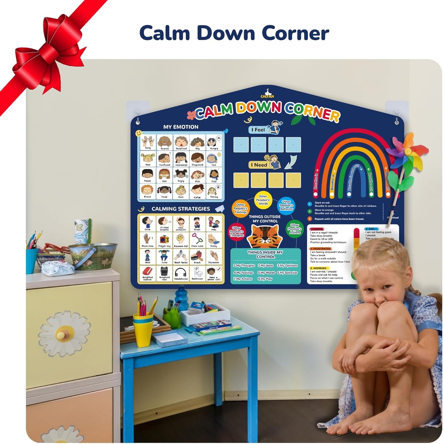CHEFAN Calm Down Corner Set, Feelings Chart for Kids,Social Emotional Learning Activities,Calm Corner Classroom Supplies for Therapy Office Decor, Mental Health Wall Decorations for Preschool Teachers