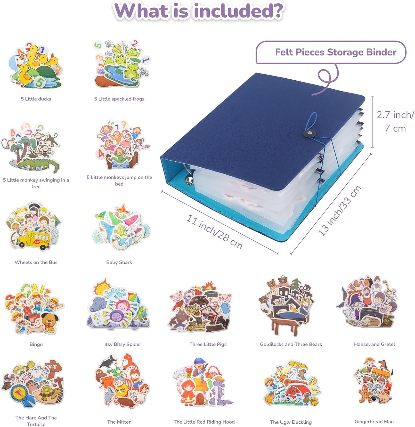 CHEFAN 16 Pack Felt Board Stories Set,Flannel Board Stories with a Felt Storage Binder for Preschool Activities,Included 5 Little Ducks,Wheels On Bus,Three Little Pigs and Little Red Riding Hood