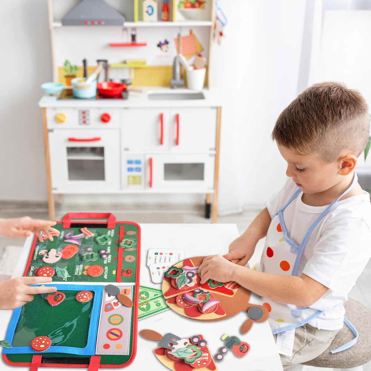 CHEFAN Felt Pizza Board for Toddlers, Pizza Counting Number Learning Toys, Pizza Busy Board, Pretend Pizza Play Food & Cutting Fake Food for Toddlers Boys Girls Birthday Gift