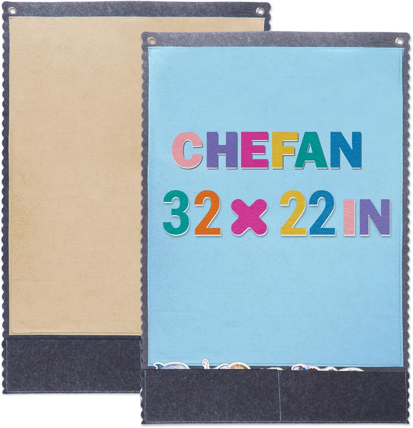 CHEFAN 2 PCS Felt Board for Toddlers Large Flannel Board for Wall, Felt Stories Learning Board with 2 Storage Pocket for Preschool Classroom and Daycare, 32 * 22 Inch, Blue and Brown
