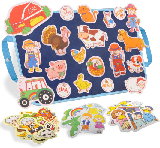 CHEFAN Felt/Flannel Board Story Set of 4, PRECUT Felt Pieces for Preschool Toddlers Circle Time,Old McDonald Had a Farm, This Old Man, Twinkle Twinkle Little Star, Row Row Row Your Boat