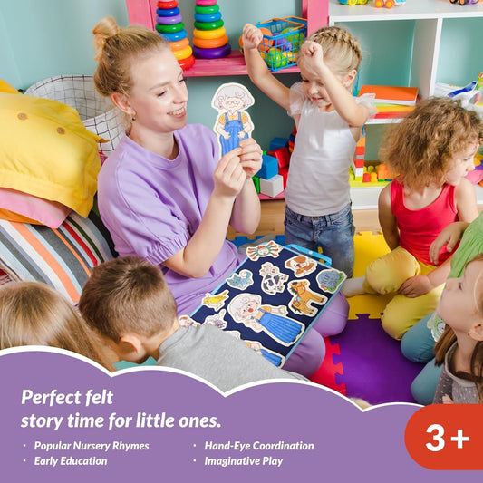 CHEFAN Felt/Flannel Board Story Set of 4, PRECUT Felt Pieces for Preschool Toddlers Circle Time,Old Lady Who Swallowed a Fly,The Grand Old Duke of York,Three Blind Mice