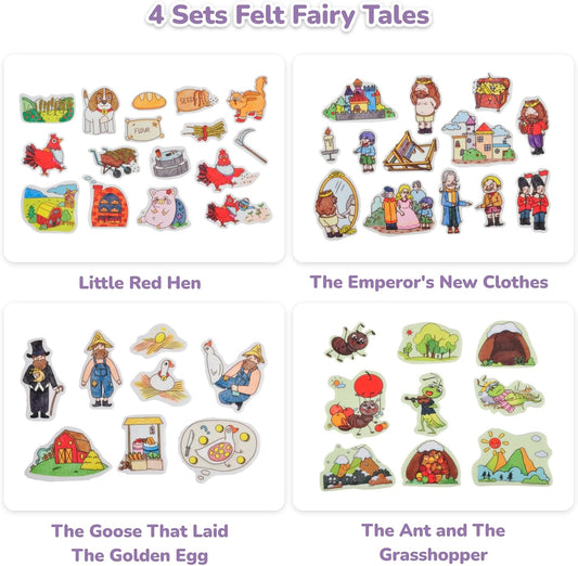 CHEFAN Felt Board for Toddlers,4 Sets Flannel Board Stories for Preschool Activity,Little Red Hen,The Ant and The Grasshopper,The Goose That Laid The Golden Egg and The Emperor's New Clothes