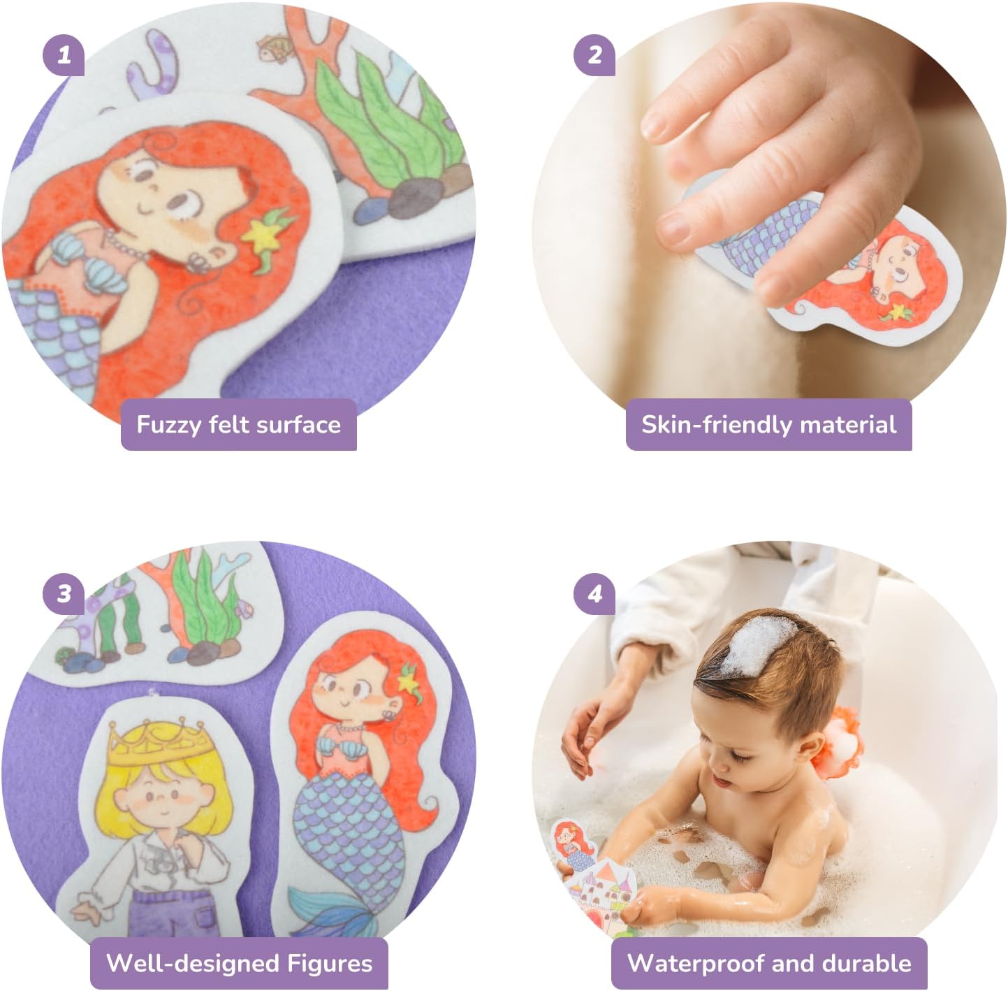 CHEFAN Felt/Flannel Board Story Set of 4, PRECUT Felt Pieces for Preschool Toddlers Circle Time, The Mermaid Story, The Princess and The Pea, Princess and The Frog, Rapunzel