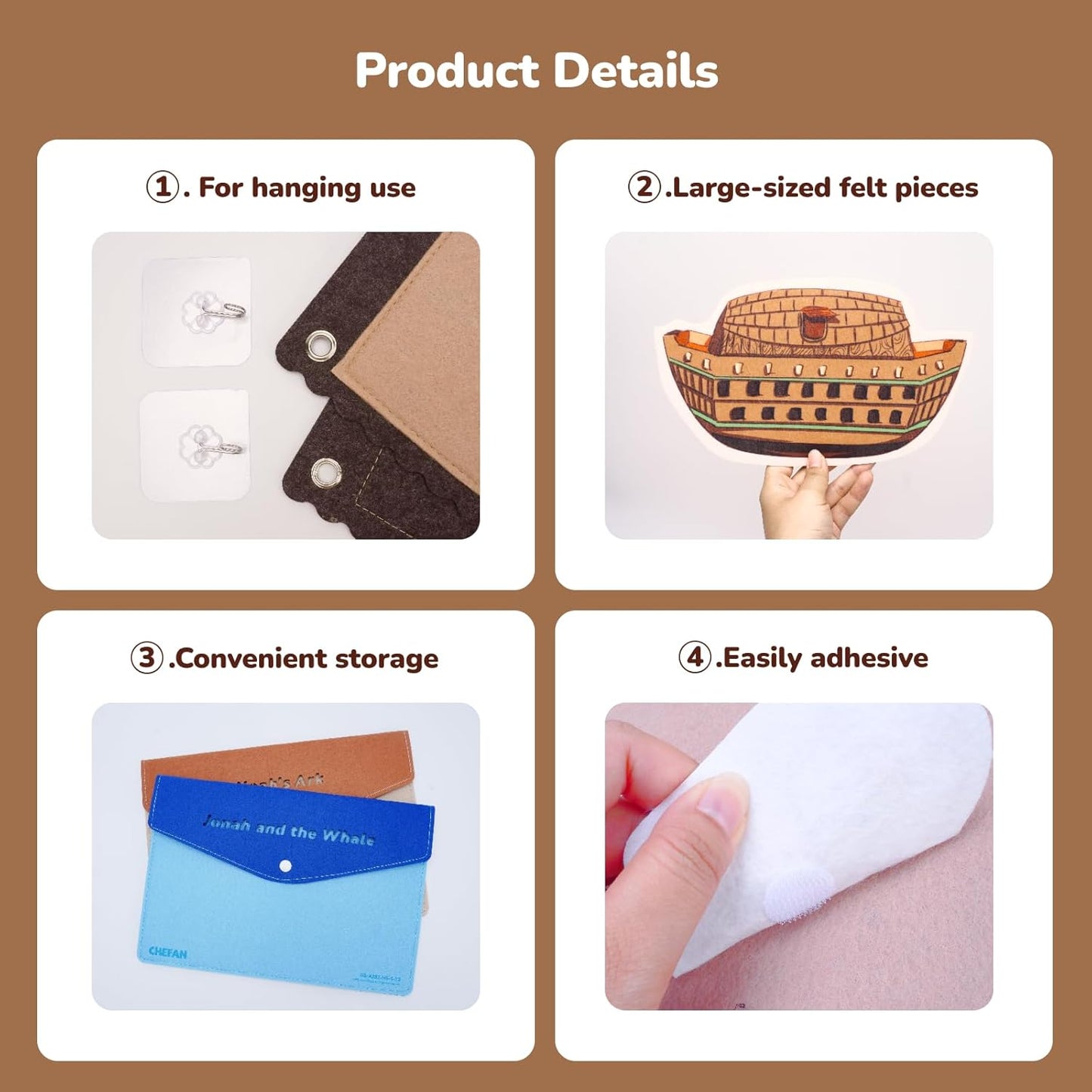 CHEFAN 2 Pack Felt Board Bible Stories Set, Flannel Felt Board for Toddler Include Noah's Ark, Jonah and The Whale, Felt Story Board Pieces for Preschool Activities