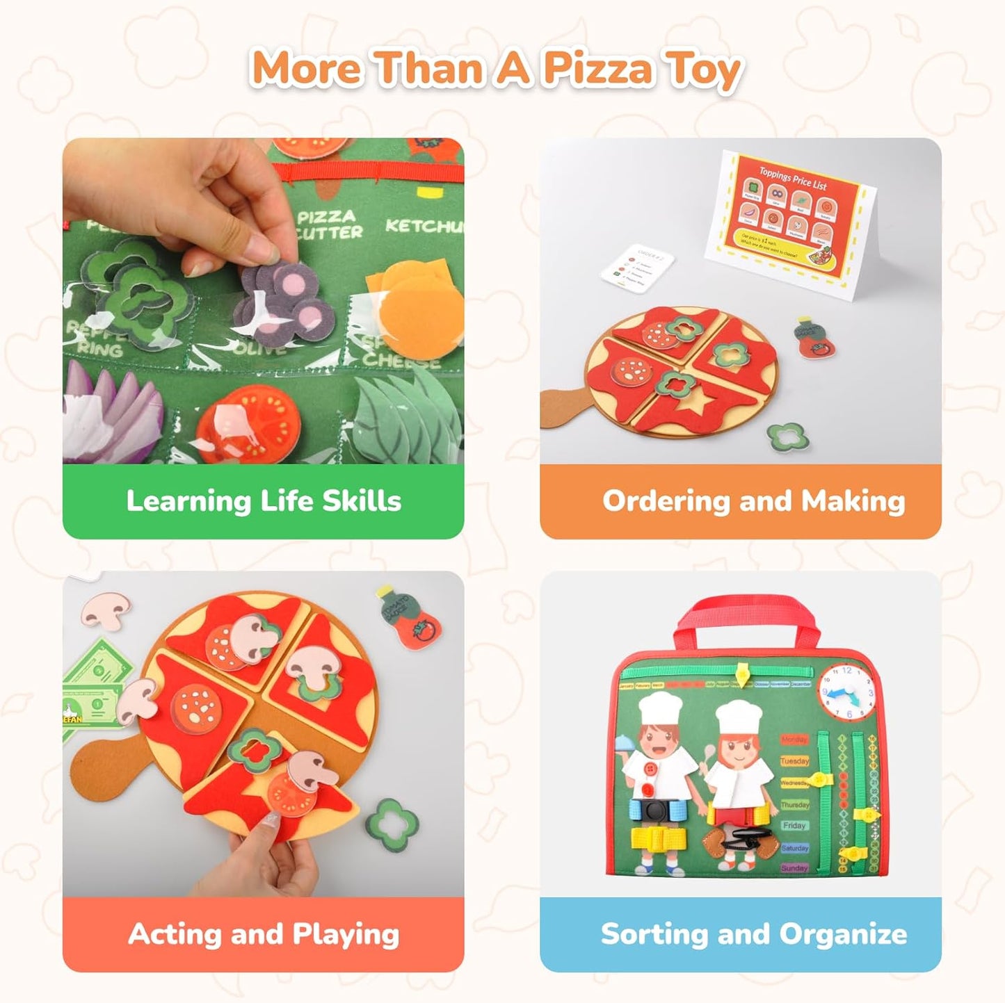 CHEFAN Felt Pizza Board for Toddlers, Pizza Counting Number Learning Toys, Pizza Busy Board, Pretend Pizza Play Food & Cutting Fake Food for Toddlers Boys Girls Birthday Gift