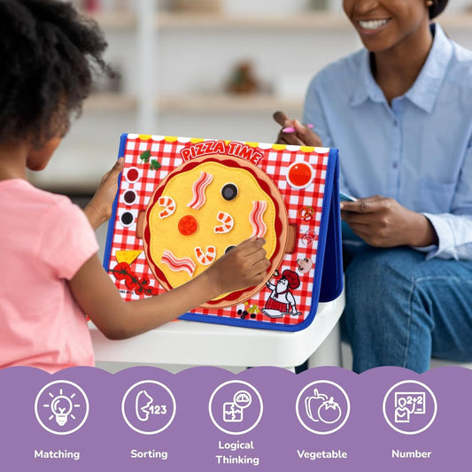 CHEFAN Pizza Counting Felt Board for Toddlers, Number Learning Toys, Make Pizza Time for Vegetables, Preschool Math Games, Manipulatives for Preschool