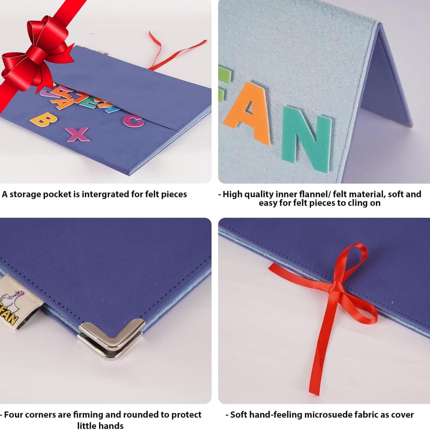 CHEFAN Foldable Felt Board for Toddlers FreeStanding Flannel Board for Kids as Learning Board for Preschool Classroom and Daycare | Use with Felt Set Felt Book as Story Telling Board | Blue Large