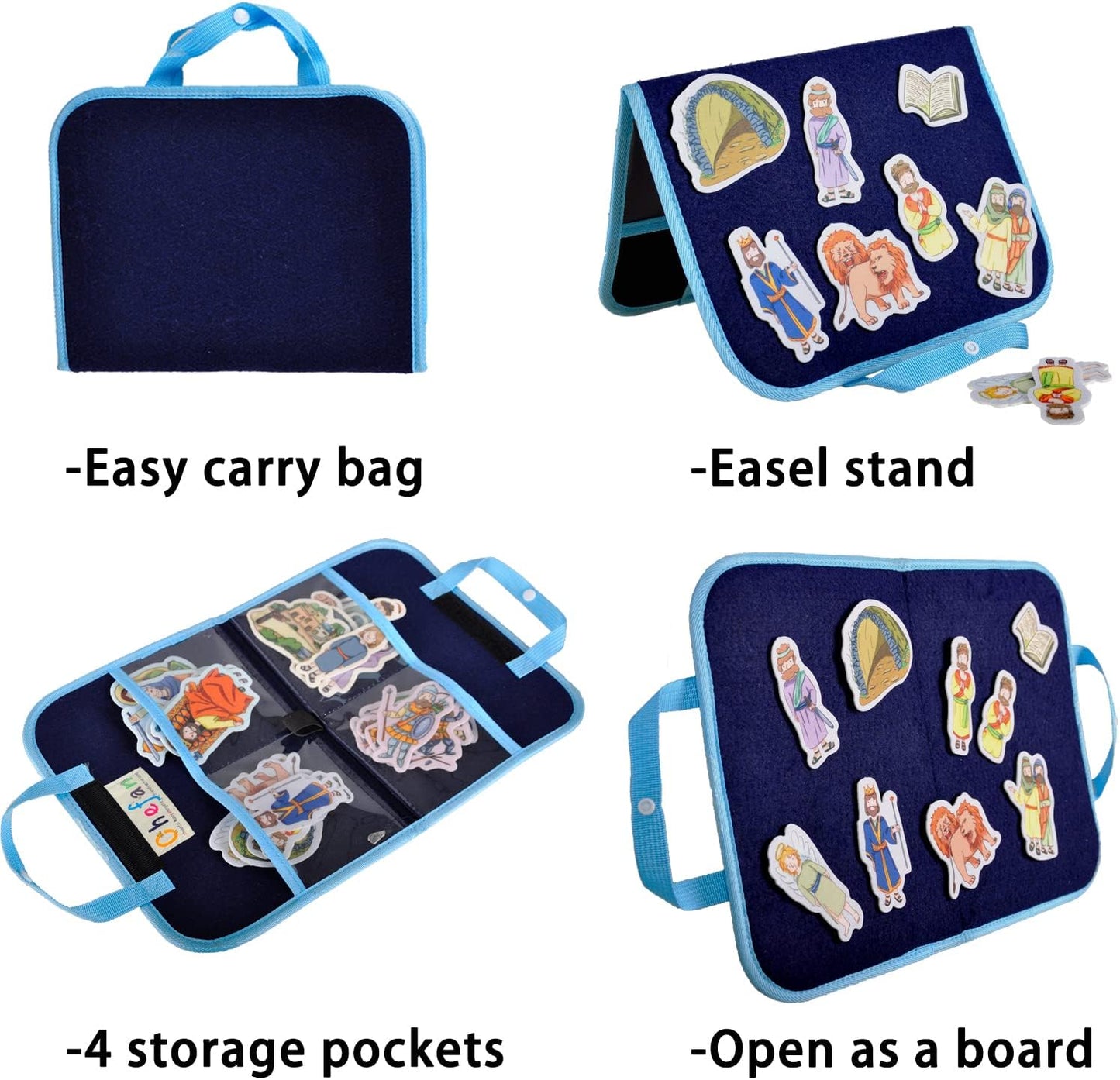 CHEFAN 4 Pack Felt Board Bible Stories Set, Flannel Board Stories Wisdom of Solomon|Jonathan and His Armor Bearer|Daniel and The Lions Den|Isaac and Rebekah,Precut Flannel Graph Bible Toys for Kids