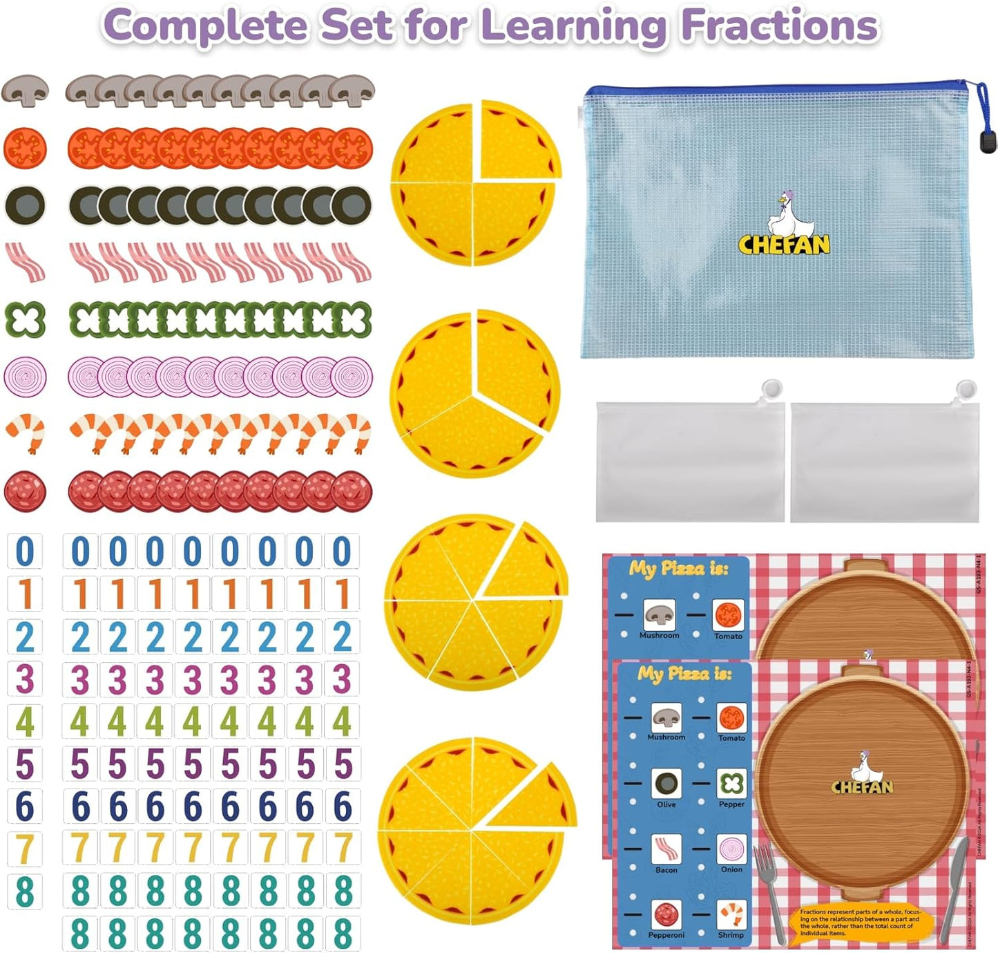 CHEFAN Fraction Tiles & Circles Activity Set, Fraction Educational Puzzle for Kids, Math Manipulatives for Elementary School Classroom Educational Kit