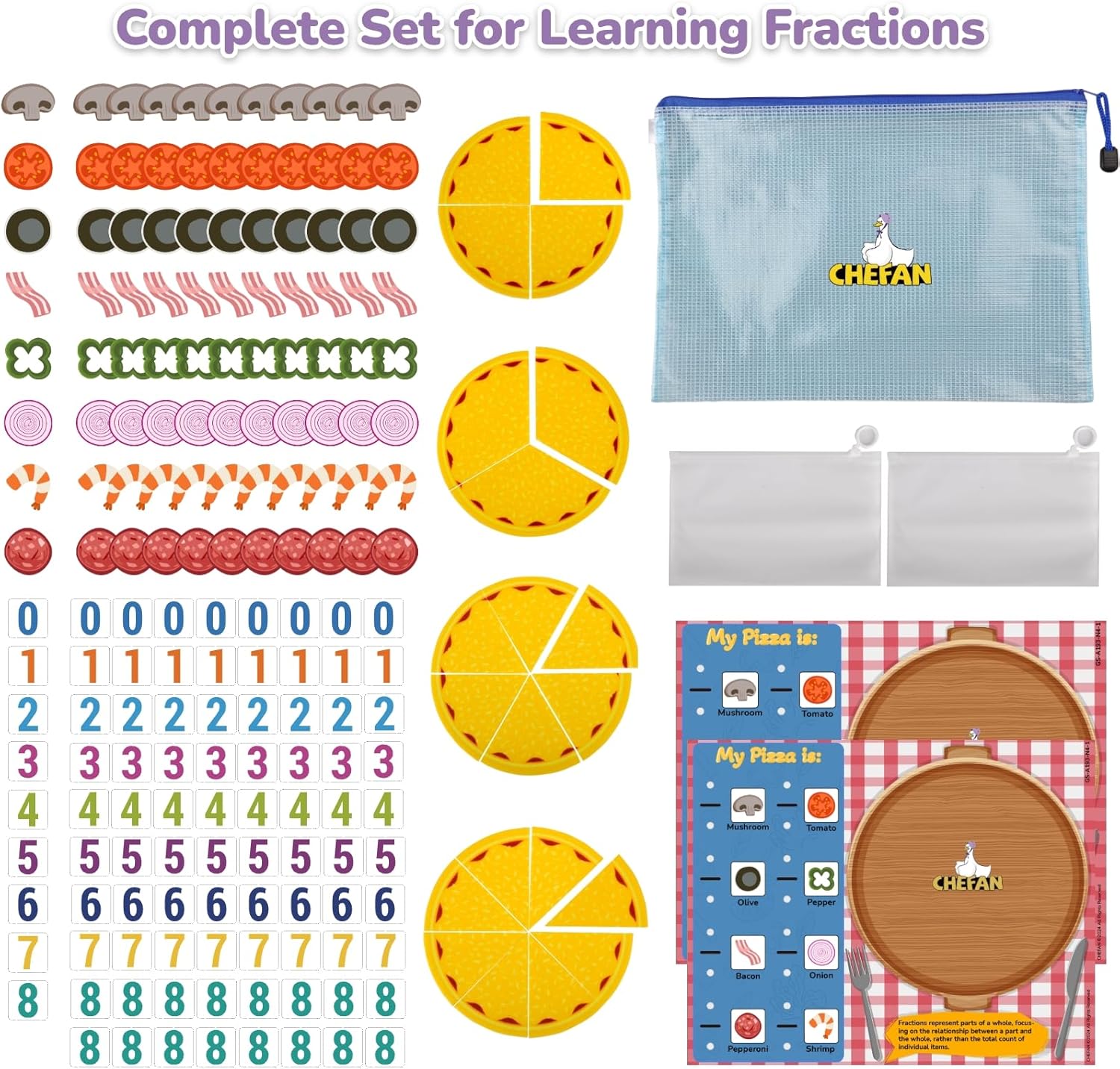 CHEFAN Fraction Tiles & Circles Activity Set, Fraction Educational Puzzle for Kids, Math Manipulatives for Elementary School Classroom Educational Kit