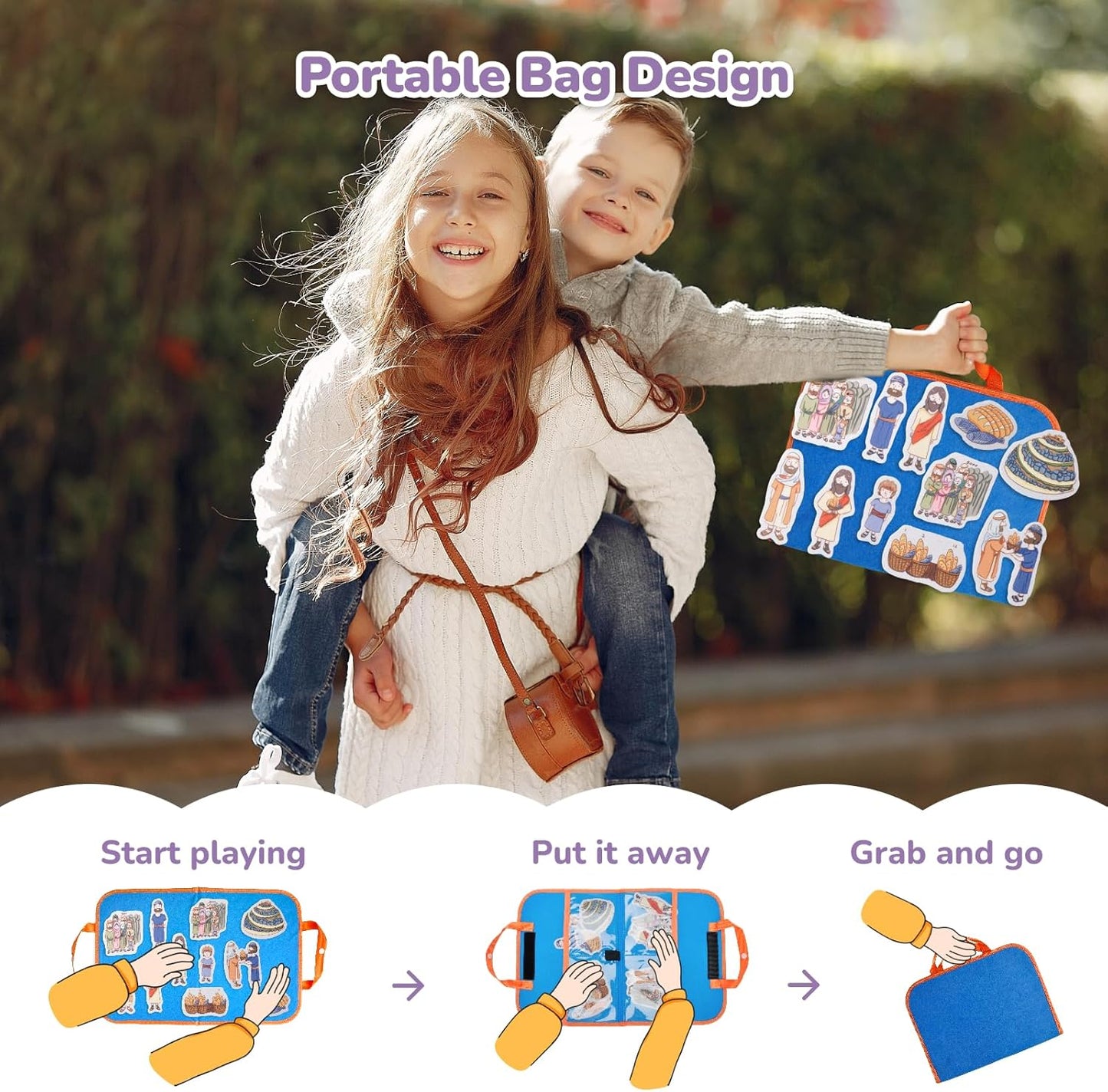 CHEFAN Felt/Flannel Board Story Set of 4, PRECUT Felt Pieces for Preschool Toddlers Circle Time,Bible Story,Feeding The 5000, Nicodemus, Jesus Walking on The Water, The Lost Coin