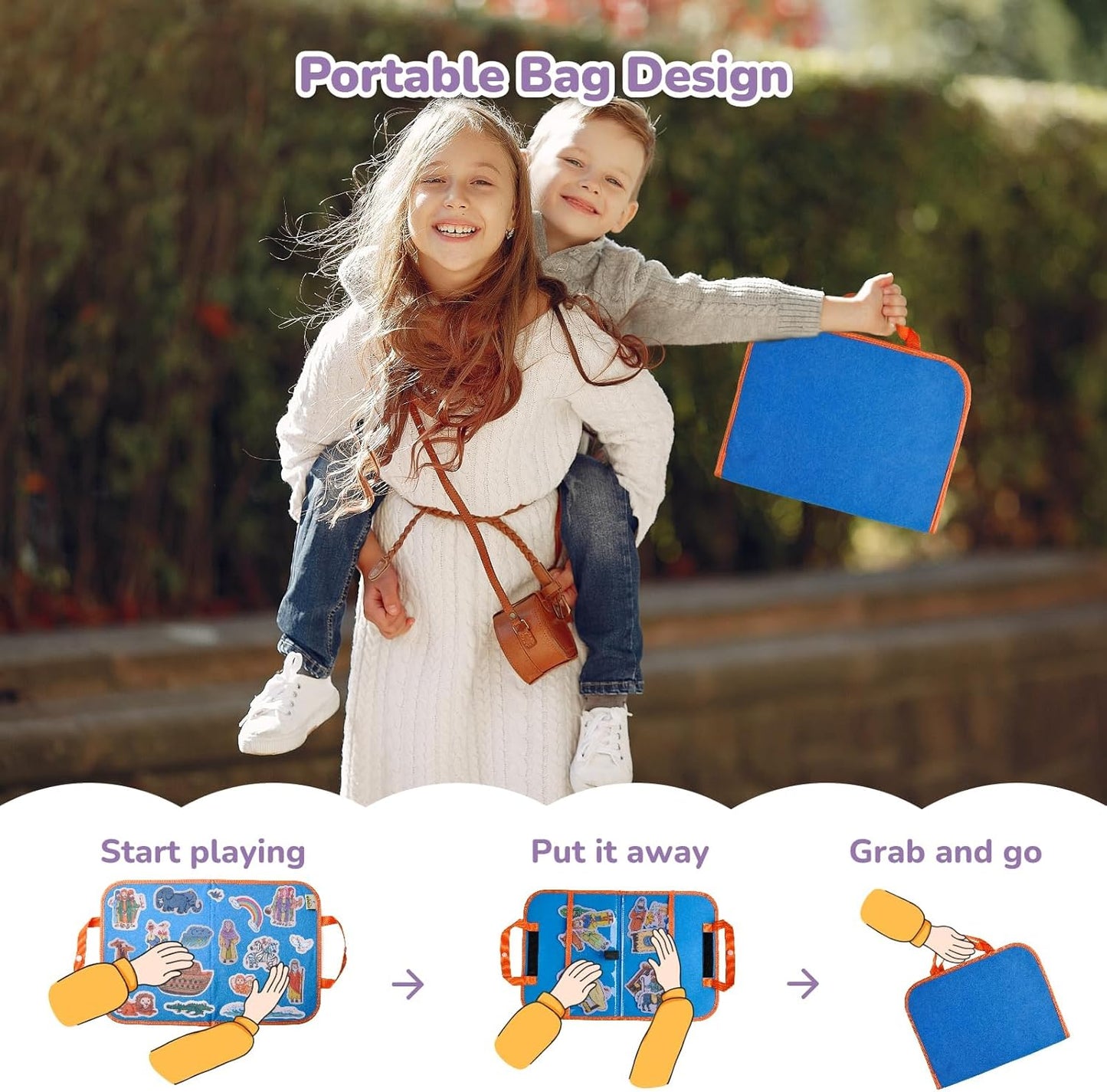 CHEFAN 4 Pack Felt Board Bible Stories Set, Flannel Board Stories Include Noah's Ark, Jonah and The Whale, David and Goliath, The Nativity of Jesus, 50 pcs Precut Flannel Graph Bible Toys for Kids